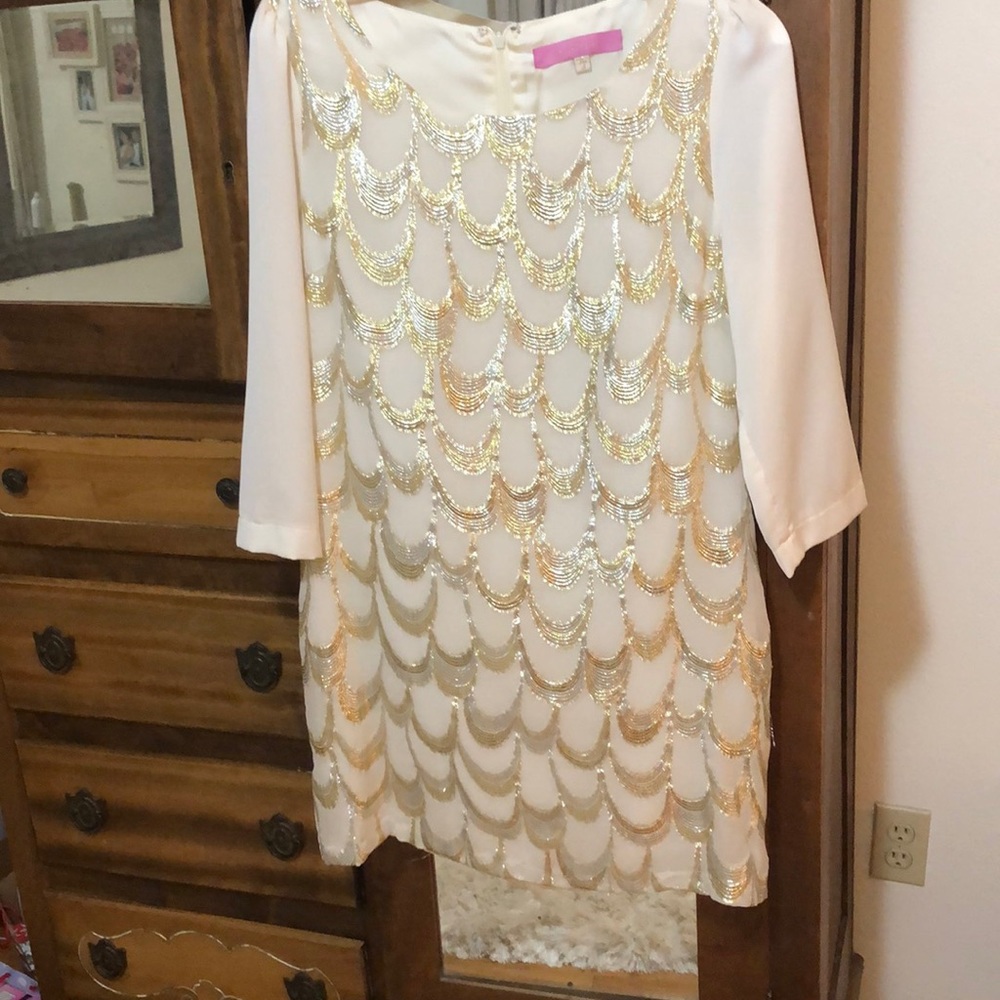 Gold silver and cream dress